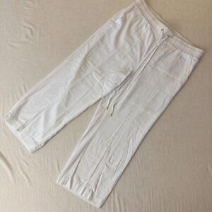 Ellen Tracy White Linen Blend Cropped Drawstring Pants Womens Medium